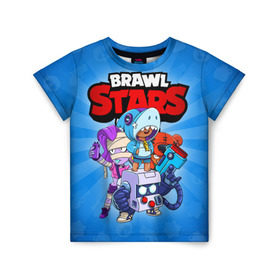 Детская футболка 3D с принтом BRAWL STARS в Ухте, 100% гипоаллергенный полиэфир | прямой крой, круглый вырез горловины, длина до линии бедер, чуть спущенное плечо, ткань немного тянется | Тематика изображения на принте: 8 bit | 8 бит | brawl stars | brawler | emz | leon | nita | бравл старз | бравлер | леон | нита | эмз