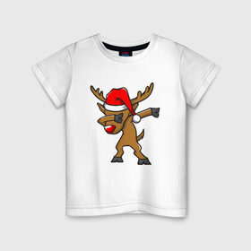 Детская футболка хлопок с принтом Dab Deer в Ухте, 100% хлопок | круглый вырез горловины, полуприлегающий силуэт, длина до линии бедер | Тематика изображения на принте: 2020 | christmas | dab | deer | new year | santa claus | борода | даб | дед | дед мороз | дедушка | ёлка | зима | мороз | новый год | олень | праздник | рождество | санта клаус | снег