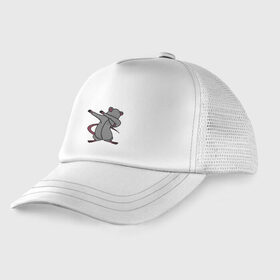 Детская кепка тракер с принтом Rat Dabbing в Ухте, Козырек - 100% хлопок. Кепка - 100% полиэстер, Задняя часть - сетка | универсальный размер, пластиковая застёжка | Тематика изображения на принте: 
