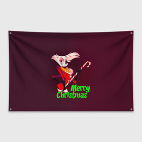 Флаг-баннер с принтом Merry Christmas в Ухте, 100% полиэстер | размер 67 х 109 см, плотность ткани — 95 г/м2; по краям флага есть четыре люверса для крепления | alastor | hazbin hotel | аластор | ангел пыли | вегги | мульт | ниффти | отель хазбин | сериал | сэр пентиус | том тренч | хаск | чарли | черри | энджел даст