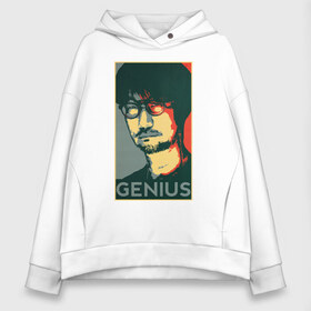 Женское худи Oversize хлопок с принтом Кодзима Гений в Ухте, френч-терри — 70% хлопок, 30% полиэстер. Мягкий теплый начес внутри —100% хлопок | боковые карманы, эластичные манжеты и нижняя кромка, капюшон на магнитной кнопке | death stranding | genius | hideo | hope | kojima | metal gear | obama hope | snake | гений | кодзима | кодзима гений | хидео