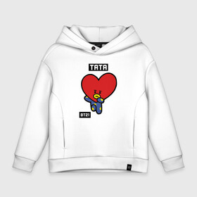 Детское худи Oversize хлопок с принтом TATA BT21 в Ухте, френч-терри — 70% хлопок, 30% полиэстер. Мягкий теплый начес внутри —100% хлопок | боковые карманы, эластичные манжеты и нижняя кромка, капюшон на магнитной кнопке | bt21 | bts | chimmy | cooky | koya | love yourself. | mang | rj | shooky | tata | бт21 | бтс