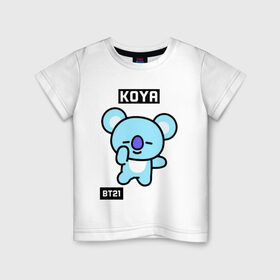 Детская футболка хлопок с принтом KOYA BT21 в Ухте, 100% хлопок | круглый вырез горловины, полуприлегающий силуэт, длина до линии бедер | Тематика изображения на принте: bt21 | bts | chimmy | cooky | koya | love yourself. | mang | rj | shooky | tata | бт21 | бтс