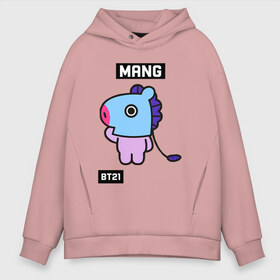 Мужское худи Oversize хлопок с принтом MANG BT21 в Ухте, френч-терри — 70% хлопок, 30% полиэстер. Мягкий теплый начес внутри —100% хлопок | боковые карманы, эластичные манжеты и нижняя кромка, капюшон на магнитной кнопке | Тематика изображения на принте: bt21 | bts | chimmy | cooky | koya | love yourself. | mang | rj | shooky | tata | бт21 | бтс
