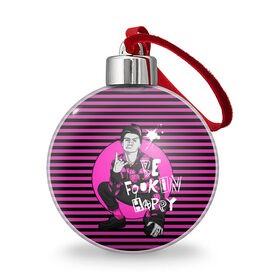 Ёлочный шар с принтом be fookin happy в Ухте, Пластик | Диаметр: 77 мм | 11minutes | anarchist | billie eilish | die for the hype | dominic harrison | edit | fandoms | halsey | kill somebody | polygrapheyes | psychotickids | tinpanboy | yungblud | yungblud army | yungblud art | yungblud edit | yungblud fan | доминик харрис | я