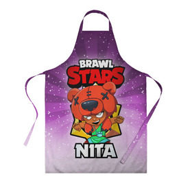 Фартук 3D с принтом BRAWL STARS NITA в Ухте, 100% полиэстер | общий размер — 65 х 85 см, ширина нагрудника — 26 см, горловина — 53 см, длина завязок — 54 см, общий обхват в поясе — 173 см. Принт на завязках и на горловине наносится с двух сторон, на основной части фартука — только с внешней стороны | brawl stars | brawl stars nita | brawler | nita | бравл старз | бравлер | нита