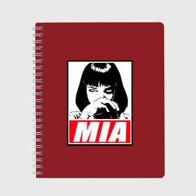 Тетрадь с принтом MIA в Ухте, 100% бумага | 48 листов, плотность листов — 60 г/м2, плотность картонной обложки — 250 г/м2. Листы скреплены сбоку удобной пружинной спиралью. Уголки страниц и обложки скругленные. Цвет линий — светло-серый
 | Тематика изображения на принте: pulp | pulp fiction | quentin tarantino | tarantino | квентин тарантино | кино | криминальное чтиво | тарантино | тарентино | торентино | торрентино | фильм | чтиво