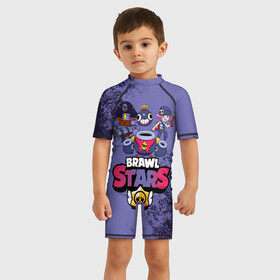 Детский купальный костюм 3D с принтом Brawl Stars в Ухте, Полиэстер 85%, Спандекс 15% | застежка на молнии на спине | brawl | brawl stars | crow | leon | stars | бравл | бравл старс | браво старс | игра | компьютерная | кров | леон | онлайн | старс