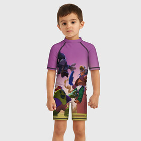 Детский купальный костюм 3D с принтом Brawl Stars в Ухте, Полиэстер 85%, Спандекс 15% | застежка на молнии на спине | brawl | brawl stars | crow | leon | stars | бравл | бравл старс | браво старс | игра | компьютерная | кров | леон | онлайн | старс