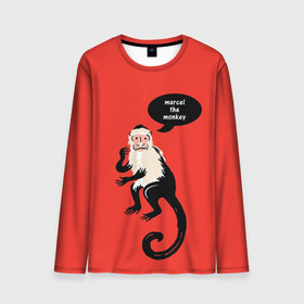 Мужской лонгслив 3D с принтом Marcel the monkey в Ухте, 100% полиэстер | длинные рукава, круглый вырез горловины, полуприлегающий силуэт | Тематика изображения на принте: chandler | friends | joe | joseph | lobster | monica | phoebe | pivot | rachel | ross | дженнифер | джо | джозеф | друзья | моника | росс | рэйчел | сериал friends | сериал друзья | фиби | чендлер