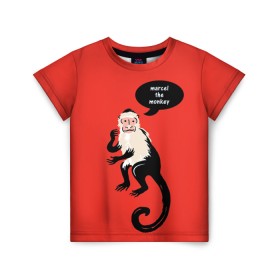 Детская футболка 3D с принтом Marcel the monkey в Ухте, 100% гипоаллергенный полиэфир | прямой крой, круглый вырез горловины, длина до линии бедер, чуть спущенное плечо, ткань немного тянется | Тематика изображения на принте: chandler | friends | joe | joseph | lobster | monica | phoebe | pivot | rachel | ross | дженнифер | джо | джозеф | друзья | моника | росс | рэйчел | сериал friends | сериал друзья | фиби | чендлер
