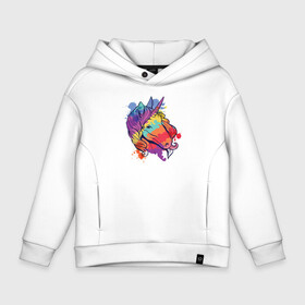 Детское худи Oversize хлопок с принтом Единорог в Ухте, френч-терри — 70% хлопок, 30% полиэстер. Мягкий теплый начес внутри —100% хлопок | боковые карманы, эластичные манжеты и нижняя кромка, капюшон на магнитной кнопке | Тематика изображения на принте: colorful | horse | unicorn | единорог | конь | лошади | лошадь
