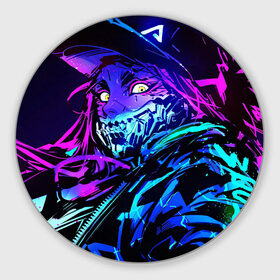 Коврик для мышки круглый с принтом Акали в Ухте, резина и полиэстер | круглая форма, изображение наносится на всю лицевую часть | league of legends | акали | неон | персонаж | рисунок