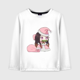 Детский лонгслив хлопок с принтом Незуко Камадо в Ухте, 100% хлопок | круглый вырез горловины, полуприлегающий силуэт, длина до линии бедер | padoru padoru | аниме | клинок | незуко камадо | новый год | рассекающий демонов