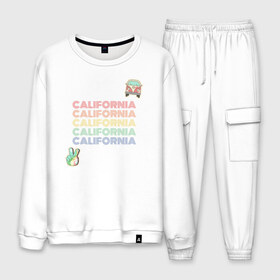 Мужской костюм хлопок с принтом California в Ухте, 100% хлопок | на свитшоте круглая горловина, мягкая резинка по низу. Брюки заужены к низу, на них два вида карманов: два “обычных” по бокам и два объемных, с клапанами, расположенные ниже линии бедра. Брюки с мягкой трикотажной резинкой на поясе и по низу штанин. В поясе для дополнительного комфорта — широкие завязки | иностранная надпись | калифорния | красивое | надпись | сша