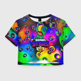 Женская футболка Crop-top 3D с принтом Brawl Stars LEON bubble в Ухте, 100% полиэстер | круглая горловина, длина футболки до линии талии, рукава с отворотами | 2020 | android | brawl stars | crow | games | leon | mobile game | stars | бравл старс | ворон | игры | леон | мобильные игры