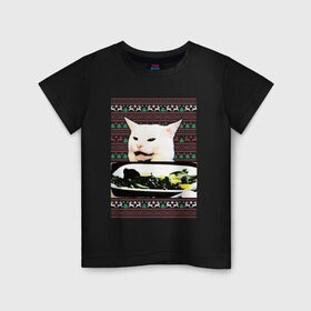 Детская футболка хлопок с принтом Woman yelling at Cat meme в Ухте, 100% хлопок | круглый вырез горловины, полуприлегающий силуэт, длина до линии бедер | девушка кричит на кота | кот за столом | кот за столом мем | кричат на кота | кричат на кота мем | мем кот за столом | мем кричат на кота