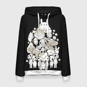 Женская толстовка 3D с принтом Totoro в Ухте, 100% полиэстер  | двухслойный капюшон со шнурком для регулировки, мягкие манжеты на рукавах и по низу толстовки, спереди карман-кенгуру с мягким внутренним слоем. | anime | hayao miyazaki | japanese | meme | miyazaki | piano | studio ghibli | tokyo | totoro | гибли | котобус | мой | сосед | сусуватари | тонари | тоторо | хаяо миядзаки