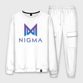 Мужской костюм хлопок с принтом Nigma esports в Ухте, 100% хлопок | на свитшоте круглая горловина, мягкая резинка по низу. Брюки заужены к низу, на них два вида карманов: два “обычных” по бокам и два объемных, с клапанами, расположенные ниже линии бедра. Брюки с мягкой трикотажной резинкой на поясе и по низу штанин. В поясе для дополнительного комфорта — широкие завязки | Тематика изображения на принте: gh | kuroky | mind_control | miracle | nigma | w33 | виха | гх | джиейч | дота | дота 2 | игра | интернешнл | киберспорт | куро | майнд контрол | миракл | нигма