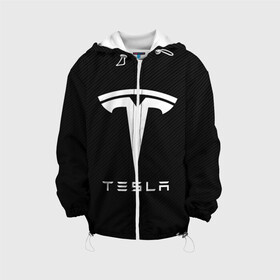 Детская куртка 3D с принтом TESLA в Ухте, 100% полиэстер | застежка — молния, подол и капюшон оформлены резинкой с фиксаторами, по бокам — два кармана без застежек, один потайной карман на груди, плотность верхнего слоя — 90 г/м2; плотность флисового подклада — 260 г/м2 | Тематика изображения на принте: elon mask | tesla | илон | илон маск | маск | тесла