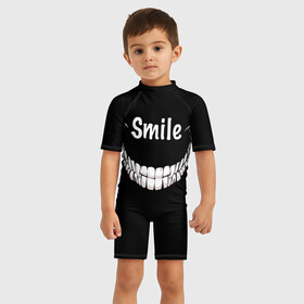 Детский купальный костюм 3D с принтом Smile в Ухте, Полиэстер 85%, Спандекс 15% | застежка на молнии на спине | smile | words | зубы | надпись | улыбка