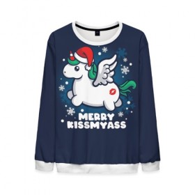 Мужской свитшот 3D с принтом Santa unicorn в Ухте, 100% полиэстер с мягким внутренним слоем | круглый вырез горловины, мягкая резинка на манжетах и поясе, свободная посадка по фигуре | 