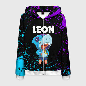 Мужская толстовка 3D на молнии с принтом BRAWL STARS LEON SHARK в Ухте, 100% полиэстер | длина до линии бедра, манжеты и пояс оформлены мягкой тканевой резинкой, двухслойный капюшон со шнурком для регулировки, спереди молния, по бокам два кармана | brawl stars | bull | colt | crow | leon | leon shark | shark | stars | акула | берли | ворон | динамайк | кольт | леон | леон акула | нита | спайк | шелли | эль примо