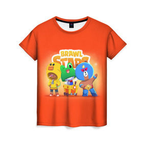 Женская футболка 3D с принтом Brawl Stars в Ухте, 100% полиэфир ( синтетическое хлопкоподобное полотно) | прямой крой, круглый вырез горловины, длина до линии бедер | bo | brawl | brock | bull | colt | dynamike | elprimo | jessie | leon | moba | nita | shelly | stars | бо | брок | булл | джесси | динамайк | кольт | леон | нита | шелли | эльпримо