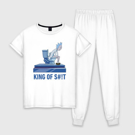 Женская пижама хлопок с принтом KING OF S#!T в Ухте, 100% хлопок | брюки и футболка прямого кроя, без карманов, на брюках мягкая резинка на поясе и по низу штанин | 4сезон | rick and morty | мультсериал | рик и морти