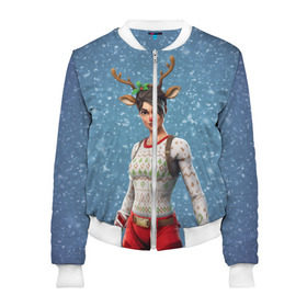 Женский бомбер 3D с принтом Fortnite в Ухте, 100% полиэстер | застегивается на молнию, по бокам два кармана без застежек, мягкие манжеты, по низу бомбера и на воротнике — эластичная резинка | christmas | fortnite | new year | новогодний | новый год | рождество | фортнайт