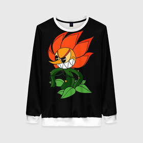 Женский свитшот 3D с принтом Cuphead - Кэгни Гвоздика в Ухте, 100% полиэстер с мягким внутренним слоем | круглый вырез горловины, мягкая резинка на манжетах и поясе, свободная посадка по фигуре | cuphead | босс | гвоздика | кэгни | цветок