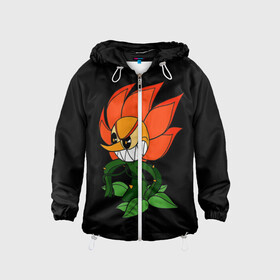 Детская ветровка 3D с принтом Cuphead - Кэгни Гвоздика в Ухте, 100% полиэстер | подол и капюшон оформлены резинкой с фиксаторами, по бокам два кармана без застежек, один потайной карман на груди | Тематика изображения на принте: cuphead | босс | гвоздика | кэгни | цветок