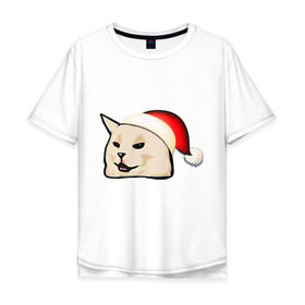 Мужская футболка хлопок Oversize с принтом woman yelling at cat в Ухте, 100% хлопок | свободный крой, круглый ворот, “спинка” длиннее передней части | Тематика изображения на принте: happy new year | mem | woman yelling at cat | женщина кричит на кота | мем | новый год