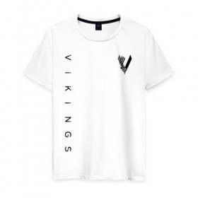 Мужская футболка хлопок с принтом VIKINGS. в Ухте, 100% хлопок | прямой крой, круглый вырез горловины, длина до линии бедер, слегка спущенное плечо. | series | series vikings | vikings | викинги | сериал | сериал викинги