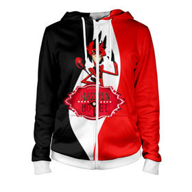 Женская толстовка 3D на молнии с принтом Hazbin Hotel в Ухте, 100% полиэстер | длина до линии бедра, манжеты и пояс оформлены мягкой тканевой резинкой, двухслойный капюшон со шнурком для регулировки, спереди молния, по бокам два кармана | hazbin | hazbin hotel | hotel | мюзикл | отель хазбин | хазбин