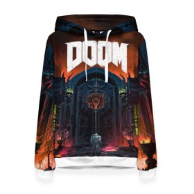 Женская толстовка 3D с принтом DOOM - Hellgate в Ухте, 100% полиэстер  | двухслойный капюшон со шнурком для регулировки, мягкие манжеты на рукавах и по низу толстовки, спереди карман-кенгуру с мягким внутренним слоем. | doom | eternal | game | gate | hell | horror | ад | врата | дум | игра | персонаж | хоррор | шутер