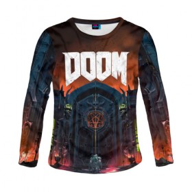 Женский лонгслив 3D с принтом DOOM - Hellgate в Ухте, 100% полиэстер | длинные рукава, круглый вырез горловины, полуприлегающий силуэт | doom | eternal | game | gate | hell | horror | ад | врата | дум | игра | персонаж | хоррор | шутер