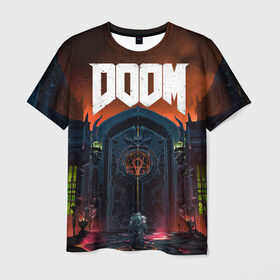 Мужская футболка 3D с принтом DOOM - Hellgate в Ухте, 100% полиэфир | прямой крой, круглый вырез горловины, длина до линии бедер | doom | eternal | game | gate | hell | horror | ад | врата | дум | игра | персонаж | хоррор | шутер