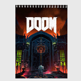Скетчбук с принтом DOOM - Hellgate в Ухте, 100% бумага
 | 48 листов, плотность листов — 100 г/м2, плотность картонной обложки — 250 г/м2. Листы скреплены сверху удобной пружинной спиралью | Тематика изображения на принте: doom | eternal | game | gate | hell | horror | ад | врата | дум | игра | персонаж | хоррор | шутер