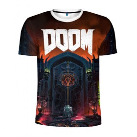 Мужская футболка 3D спортивная с принтом DOOM - Hellgate в Ухте, 100% полиэстер с улучшенными характеристиками | приталенный силуэт, круглая горловина, широкие плечи, сужается к линии бедра | doom | eternal | game | gate | hell | horror | ад | врата | дум | игра | персонаж | хоррор | шутер