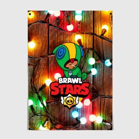 Постер с принтом BRAWL STARS НОВОГОДНИЙ в Ухте, 100% бумага
 | бумага, плотность 150 мг. Матовая, но за счет высокого коэффициента гладкости имеет небольшой блеск и дает на свету блики, но в отличии от глянцевой бумаги не покрыта лаком | 2020 | android | brawl stars | crow | games | leon | mobile game | stars | бравл старс | ворон | игры | леон | мобильные игры