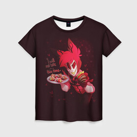 Женская футболка 3D с принтом ОТЕЛЬ ХАЗБИН АЛАСТОР в Ухте, 100% полиэфир ( синтетическое хлопкоподобное полотно) | прямой крой, круглый вырез горловины, длина до линии бедер | alastor | hazbin hotel | ад | ада | аластор | демоны | мультфильм | отель | отель хазбин | рай | сериал | чарли