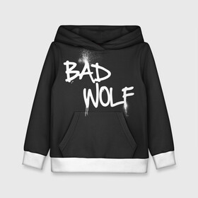 Детская толстовка 3D с принтом Bad wolf в Ухте, 100% полиэстер | двухслойный капюшон со шнурком для регулировки, мягкие манжеты на рукавах и по низу толстовки, спереди карман-кенгуру с мягким внутренним слоем | Тематика изображения на принте: bbc | dimension | dr who | jenna coleman | jodie whittaker | matt smith | relative | resolution | space | tardis | the doctor | time | галлифрей | джоди уиттакер | доктор кто | тардис