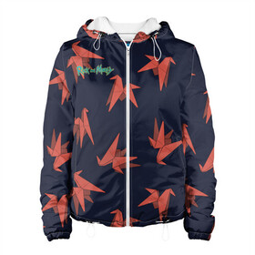 Женская куртка 3D с принтом Origami Horse pattern в Ухте, ткань верха — 100% полиэстер, подклад — флис | прямой крой, подол и капюшон оформлены резинкой с фиксаторами, два кармана без застежек по бокам, один большой потайной карман на груди. Карман на груди застегивается на липучку | 4 сезон | dsgnosadchaya | origami horse pattern | rick  morty | джастин ройланд | дэн хармон | миссикс | плюмбус | рик и морти