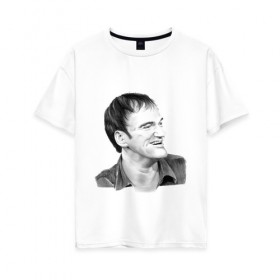 Женская футболка хлопок Oversize с принтом Квентин Тарантино в Ухте, 100% хлопок | свободный крой, круглый ворот, спущенный рукав, длина до линии бедер
 | 