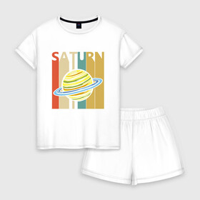 Женская пижама с шортиками хлопок Сатурн: в Ухте, 100% хлопок | футболка прямого кроя, шорты свободные с широкой мягкой резинкой | earth | mars | moon | nasa | red | saturn | space | астронавт | гагарин | галактика | земля | инопланетянин | комета | космонавт | космос | луна | марс | марсианин | мереорит | наса | нло | планета | полёт | пришелец | ракета
