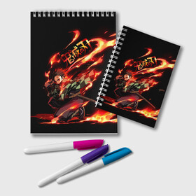 Блокнот с принтом Demon Slayer в Ухте, 100% бумага | 48 листов, плотность листов — 60 г/м2, плотность картонной обложки — 250 г/м2. Листы скреплены удобной пружинной спиралью. Цвет линий — светло-серый
 | anime | demon slayer | kimetsu no yaiba | аниме | клинок рассекающий демонов