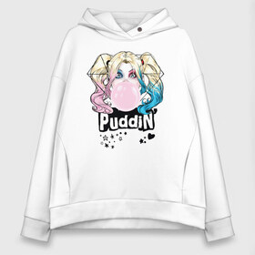 Женское худи Oversize хлопок с принтом Puddin в Ухте, френч-терри — 70% хлопок, 30% полиэстер. Мягкий теплый начес внутри —100% хлопок | боковые карманы, эластичные манжеты и нижняя кромка, капюшон на магнитной кнопке | Тематика изображения на принте: harleen quinzel | harley | harley quin | harley quinn | shtatharley | харли квин | харли квинн | харли куин | харли куинн | харлин квинзель
