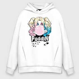 Мужское худи Oversize хлопок с принтом Puddin в Ухте, френч-терри — 70% хлопок, 30% полиэстер. Мягкий теплый начес внутри —100% хлопок | боковые карманы, эластичные манжеты и нижняя кромка, капюшон на магнитной кнопке | Тематика изображения на принте: harleen quinzel | harley | harley quin | harley quinn | shtatharley | харли квин | харли квинн | харли куин | харли куинн | харлин квинзель