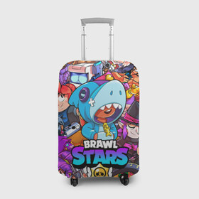 Чехол для чемодана 3D с принтом BRAWL STARS LEON SHARK | ЛЕОН АКУЛА в Ухте, 86% полиэфир, 14% спандекс | двустороннее нанесение принта, прорези для ручек и колес | brawl stars | bull | colt | crow | leon | leon shark | shark | stars | акула | берли | ворон | динамайк | кольт | леон | леон акула | нита | спайк | шелли | эль примо